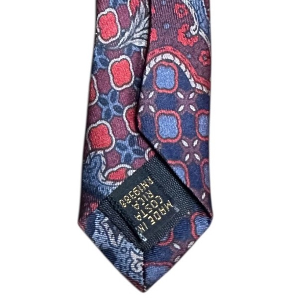 Vtg Etienne Aigner Blue, Red and Silver Paisley 100% Silk Tie - Picture 6 of 6